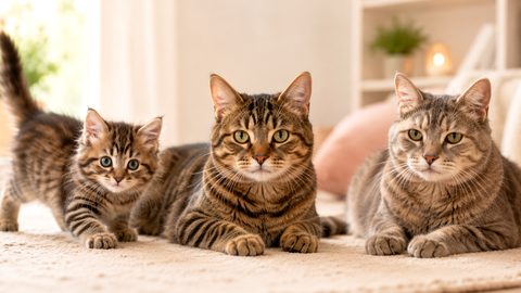 Calm adult cat indoors for a 5 year old cat age guide