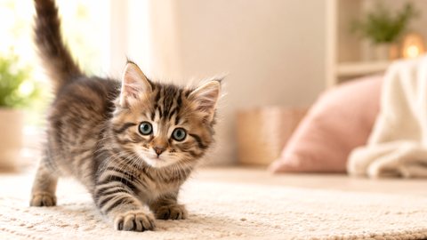 Friendly cat looking toward the camera on the Kitten Years about page