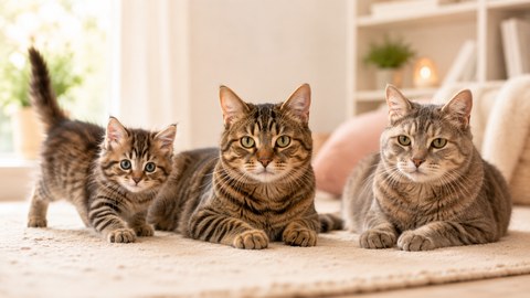 Cats resting together for the cat age by year in human years guide