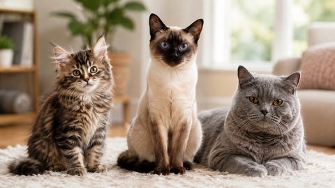 Different cats relaxing together for the What Cat Breed Am I quiz
